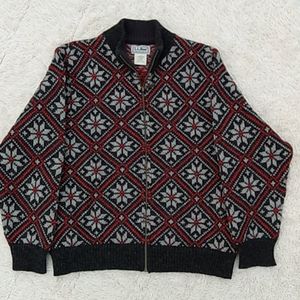 L.L. Bean Nordic Sweater Sz L Red Blk Gray Vintage